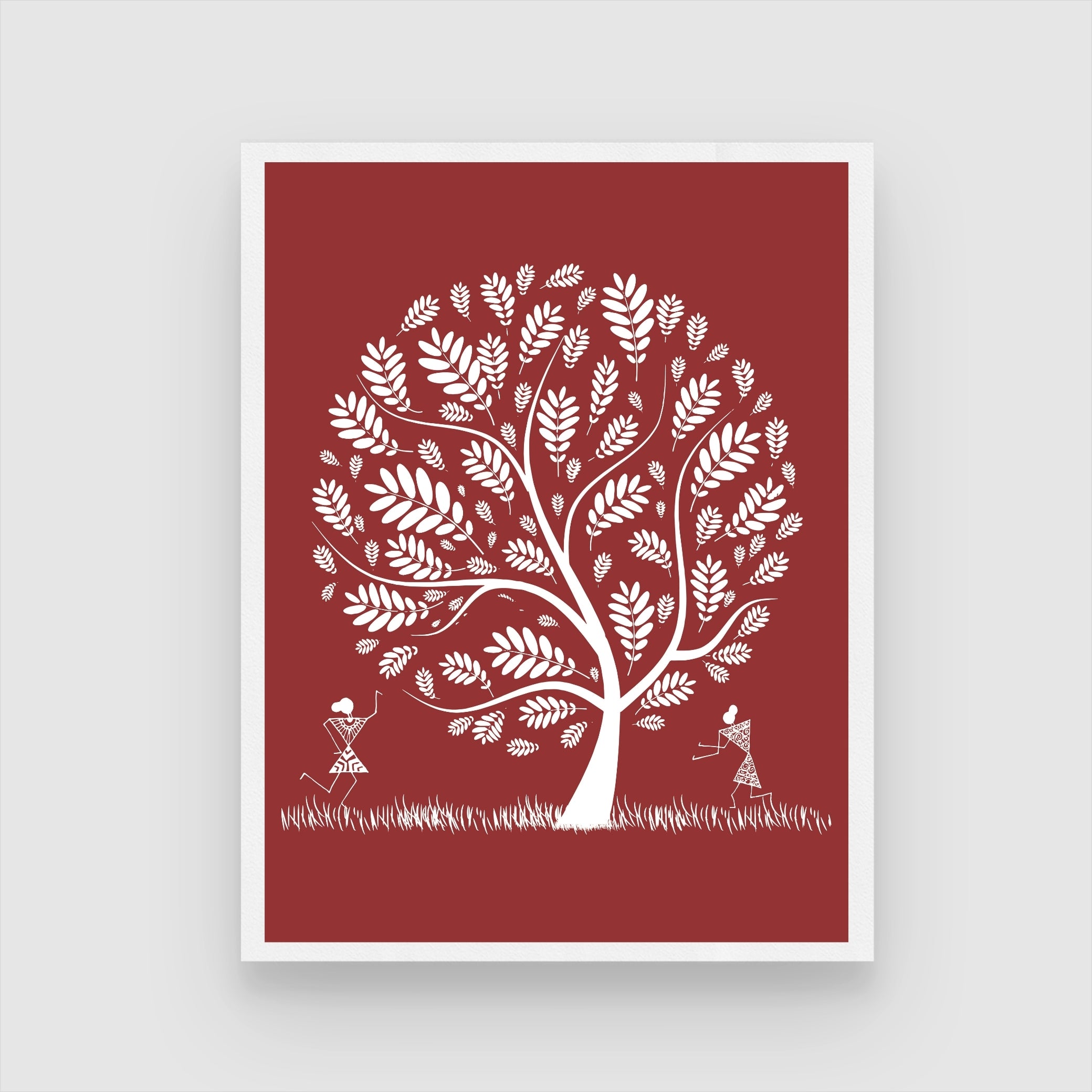Traditional Warli Tree Art - Unique Cultural Painting for Home 3 : 4 Vertical New Premium Wall Art Canvas by MeriDeewar