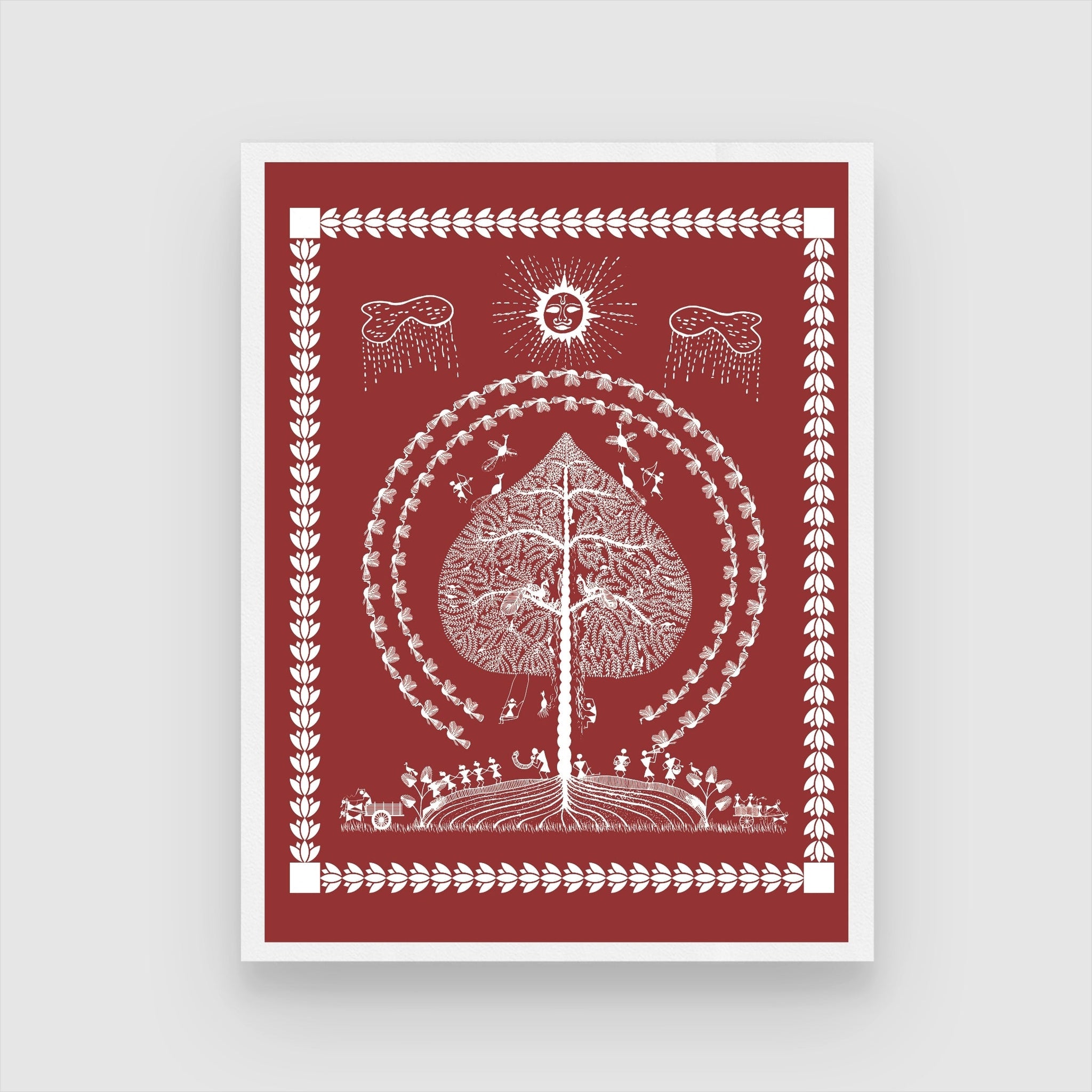 Traditional Warli Village Celebration Art by MeriDeewar 3 : 4 Vertical New Premium Wall Art Canvas by MeriDeewar