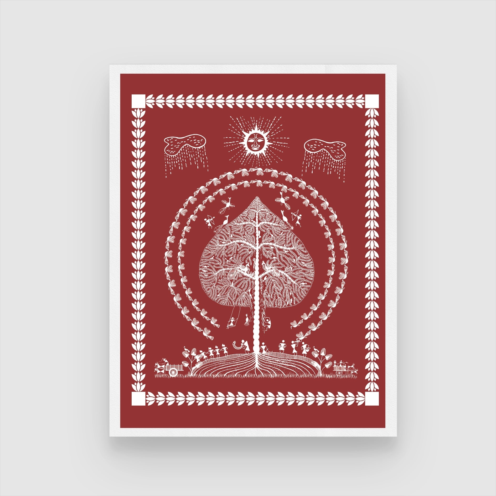 Traditional Warli Village Celebration Art by MeriDeewar 3 : 4 Vertical New Premium Wall Art Canvas by MeriDeewar