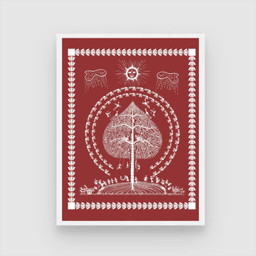 Traditional Warli Village Celebration Art by MeriDeewar 3 : 4 Vertical New Premium Wall Art Canvas by MeriDeewar