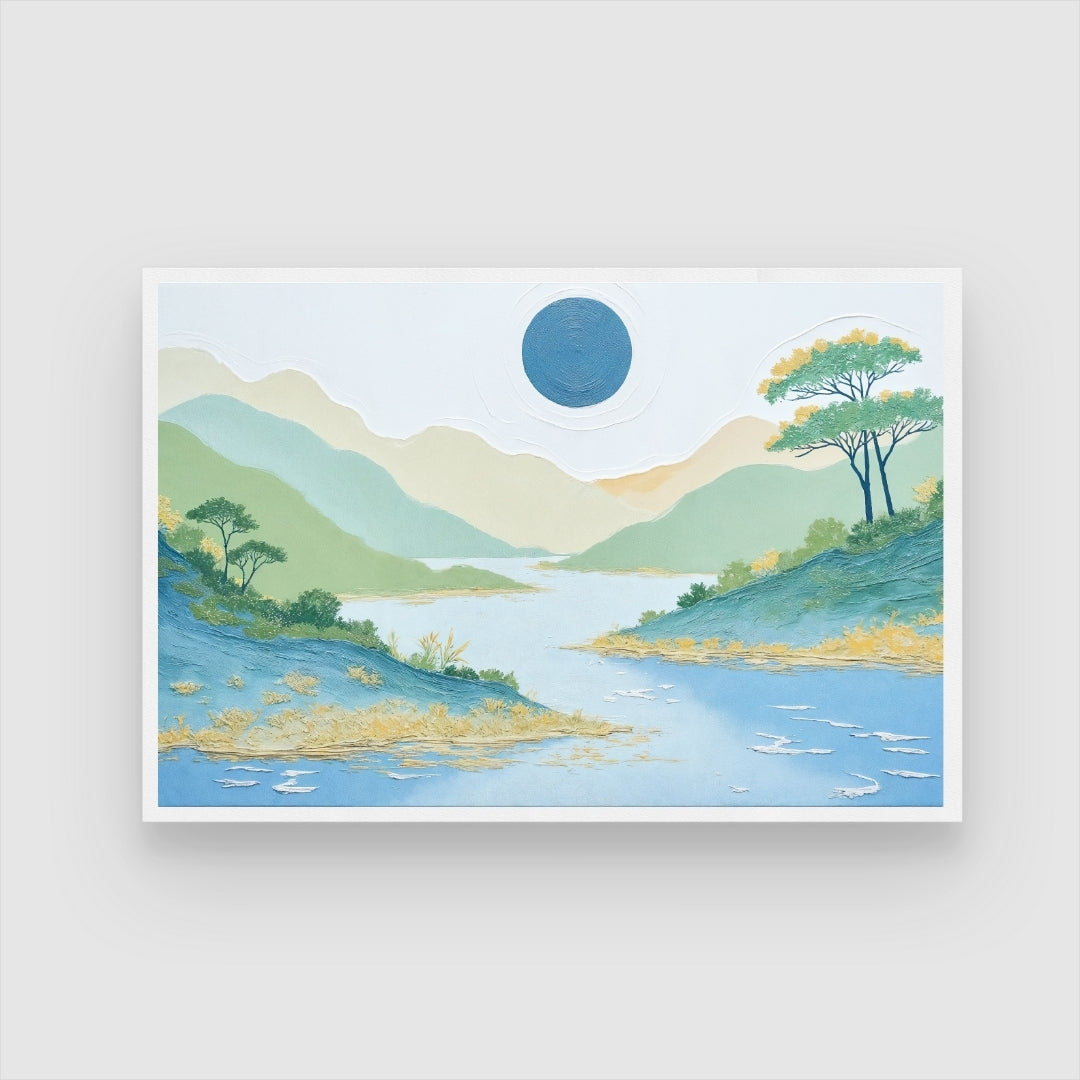Tranquil Horizon – Serene Landscape Wall Art on Canvas 2 : 3 Horizontal Premium Wall Art Canvas by MeriDeewar