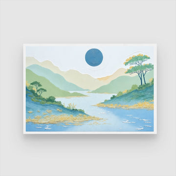Tranquil Horizon – Serene Landscape Wall Art on Canvas 2 : 3 Horizontal Premium Wall Art Canvas by MeriDeewar