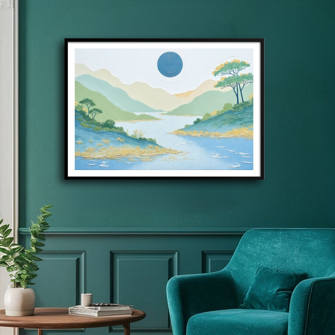 Tranquil Horizon – Serene Landscape Wall Art on Canvas 2 : 3 Horizontal Premium Wall Art Canvas by MeriDeewar