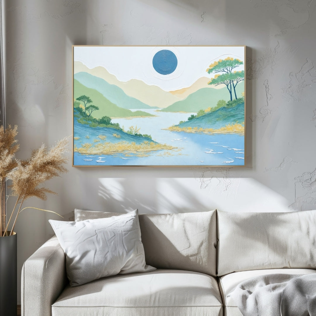 Tranquil Horizon – Serene Landscape Wall Art on Canvas 2 : 3 Horizontal Premium Wall Art Canvas by MeriDeewar
