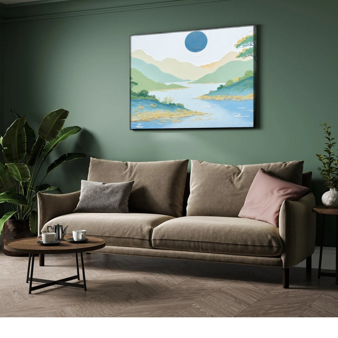 Tranquil Horizon – Serene Landscape Wall Art on Canvas 2 : 3 Horizontal Premium Wall Art Canvas by MeriDeewar