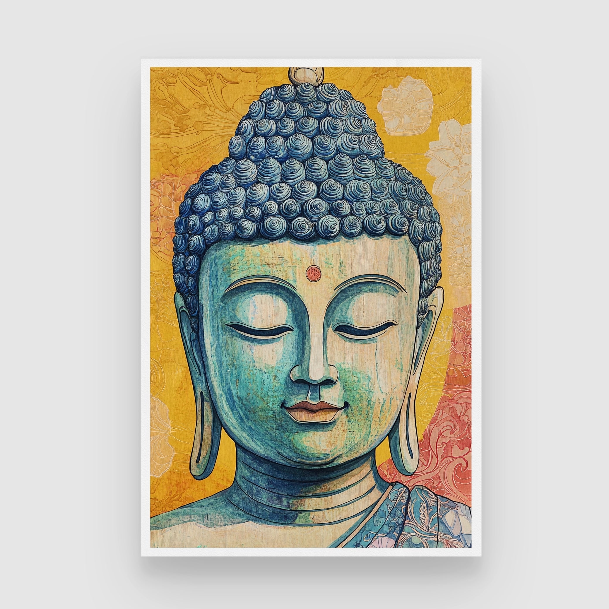 Tranquil Wisdom – Blue Buddha Wall Art Canvas for Home Décor 2 : 3 Vertical Premium Wall Art Canvas by MeriDeewar