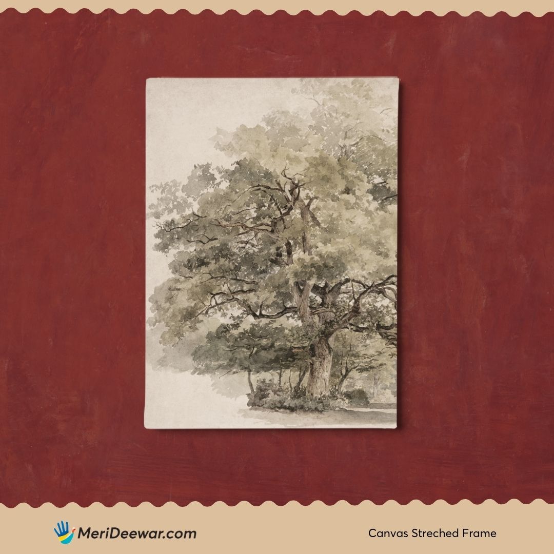 Tree Watercolor Vintage Painting by George Andries Roth 3 : 4 Vertical New Premium Wall Art Canvas by MeriDeewar