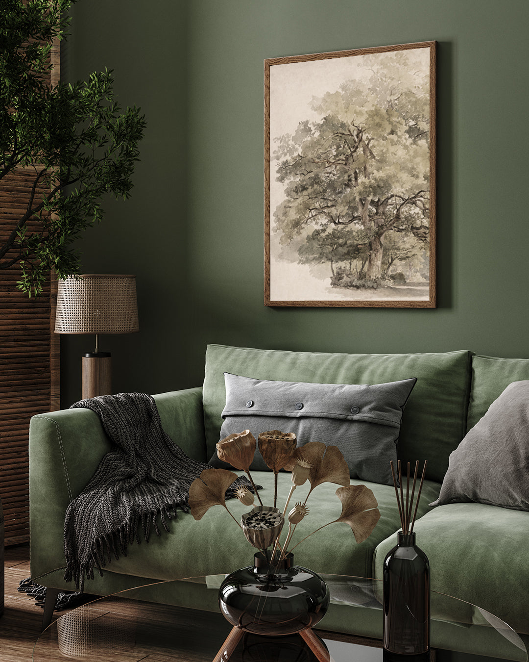 Tree Watercolor Vintage Painting by George Andries Roth 3 : 4 Vertical New Premium Wall Art Canvas by MeriDeewar