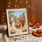 Tridevi-Ganesha | Lakshmi Ganesha Saraswati Vertical Framed Art Curate Premium Wall Art Canvas by MeriDeewar