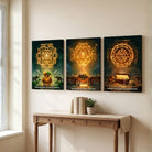 Trishakti | Set of 3 Vertical Canvas Sacred Durga, Ganesha & Kubera Yantra Curate Premium Wall Art Canvas by MeriDeewar