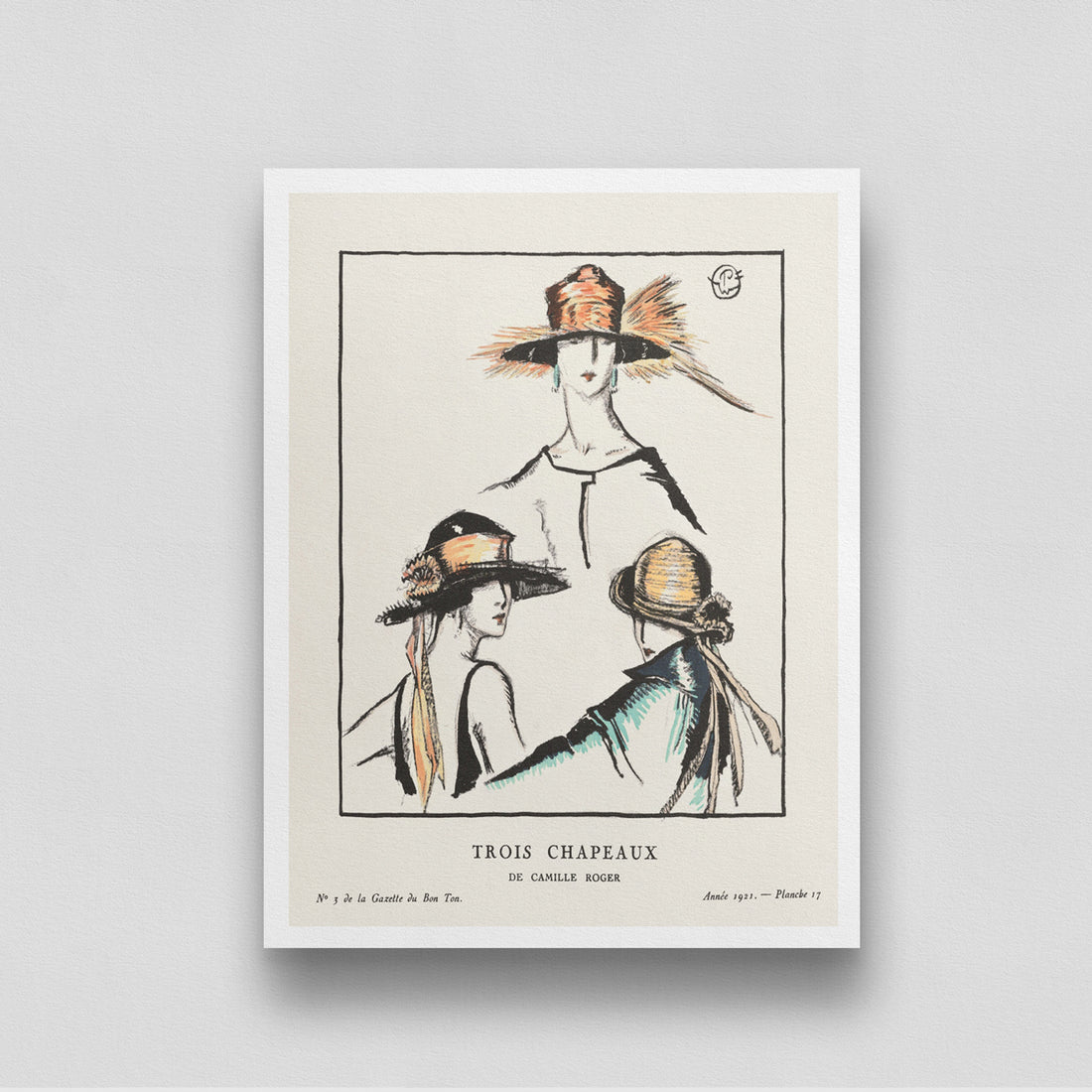 Trois Chapeaux painting by Porter Woodruff 3 : 4 Vertical New Premium Wall Art Canvas by MeriDeewar