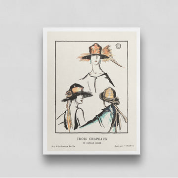 Trois Chapeaux painting by Porter Woodruff 3 : 4 Vertical New Premium Wall Art Canvas by MeriDeewar