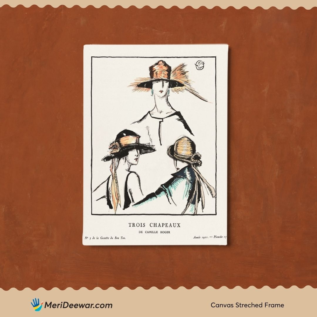 Trois Chapeaux painting by Porter Woodruff 3 : 4 Vertical New Premium Wall Art Canvas by MeriDeewar