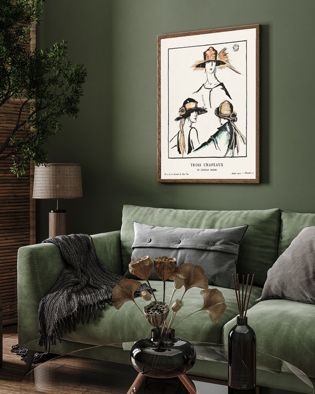 Trois Chapeaux painting by Porter Woodruff 3 : 4 Vertical New Premium Wall Art Canvas by MeriDeewar