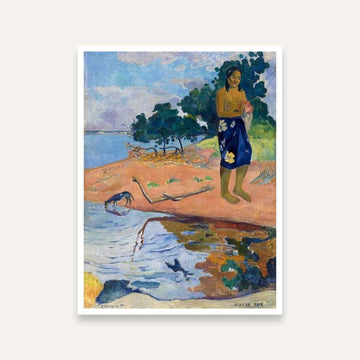 Tropical Beach Painting for Living Room | Paul Gauguin Haere Pape | Wall Art Print 3 : 4 Vertical Premium Wall Art Canvas by MeriDeewar