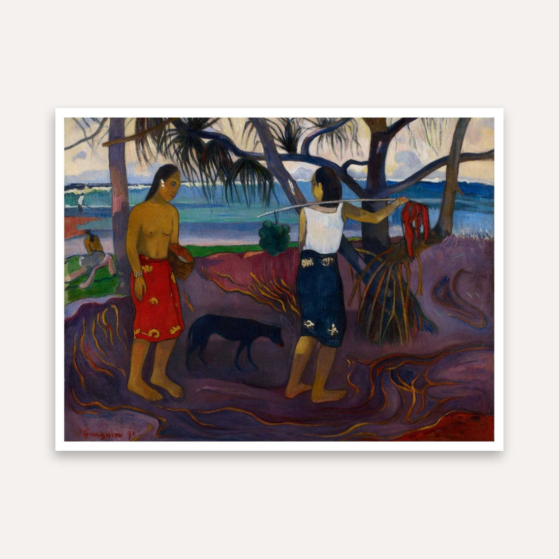Tropical Beach Painting for Living Room – Paul Gauguin Under the Pandanus | Giclée Art Print 4 : 3 Horizontal Premium Wall Art Canvas by MeriDeewar