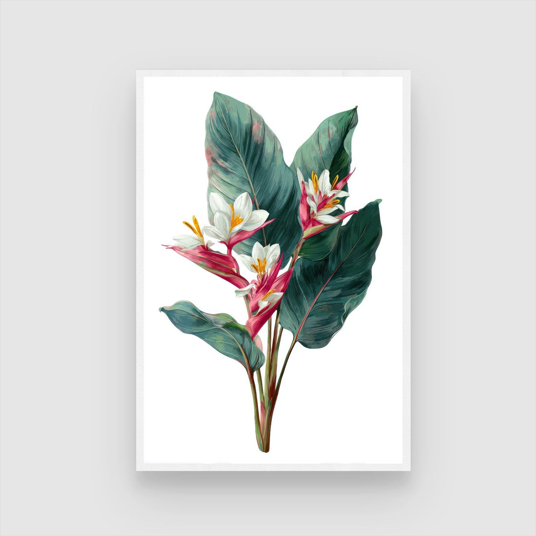 Tropical Bloom – Elegant Banana Leaf & Pink Ginger Botanical Wall Art 2 : 3 Vertical Premium Wall Art Canvas by MeriDeewar