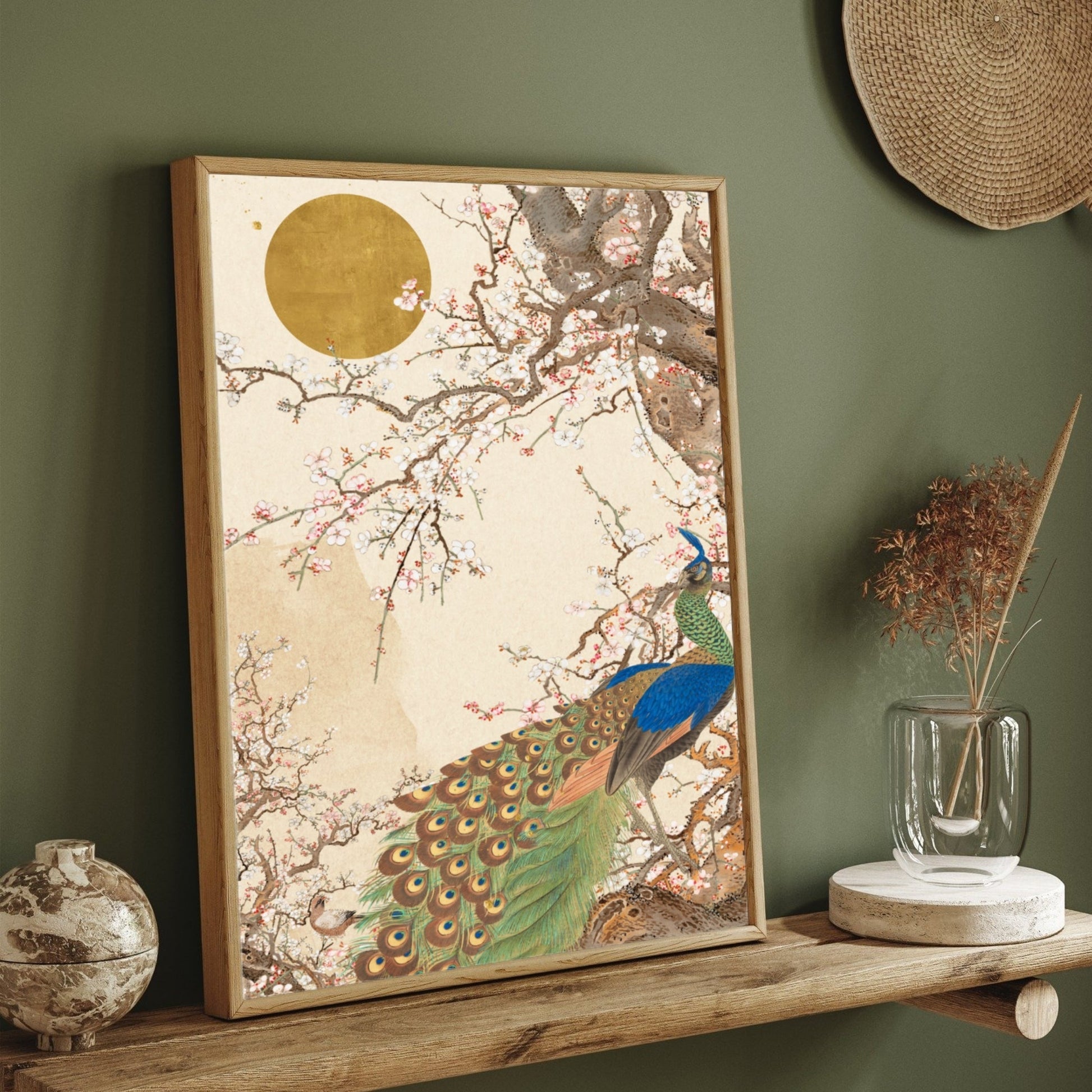 Tropical Canopy with Peacock — Jungle Botanical Canvas 2 : 3 Vertical Premium Wall Art Canvas by MeriDeewar