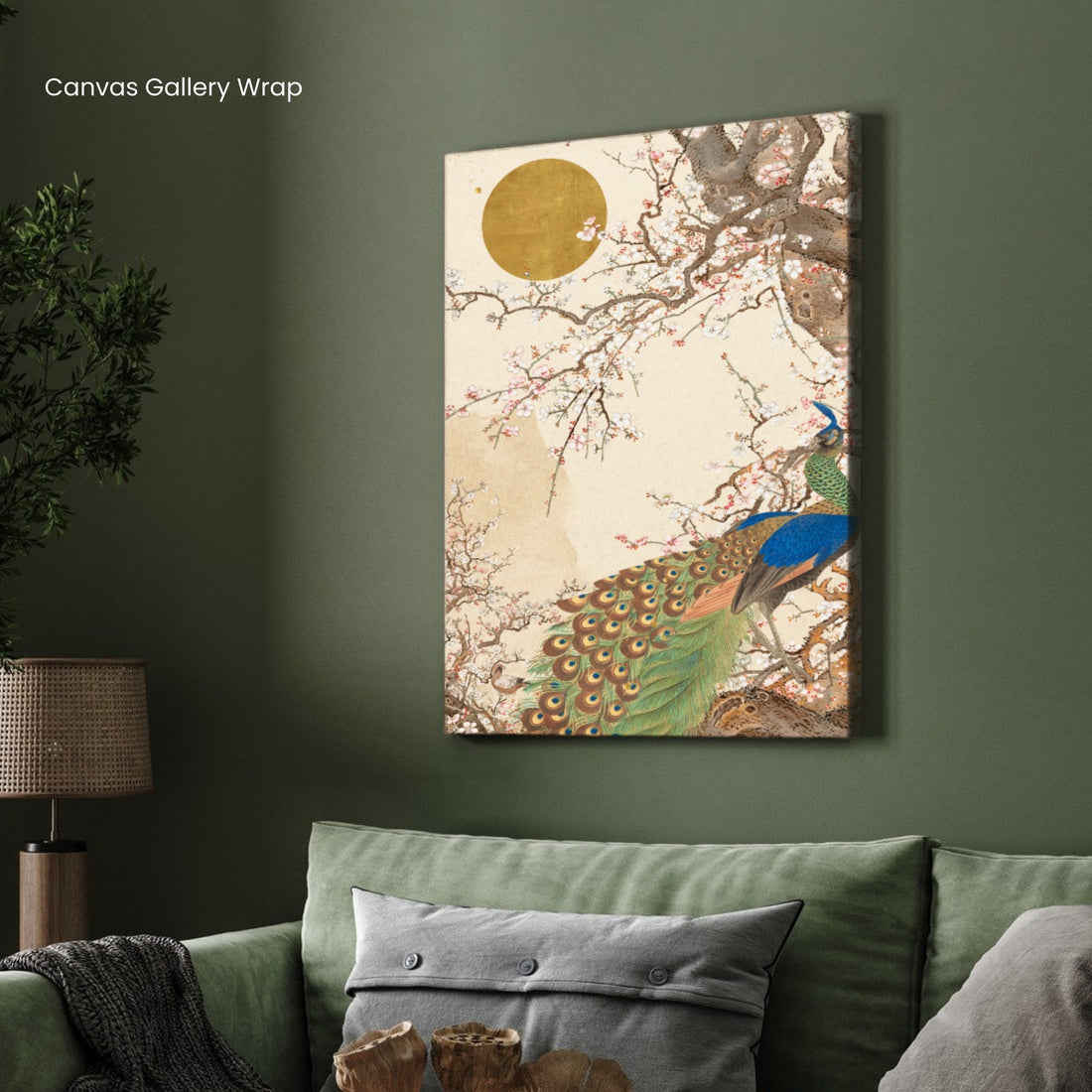 Tropical Canopy with Peacock — Jungle Botanical Canvas 2 : 3 Vertical Premium Wall Art Canvas by MeriDeewar