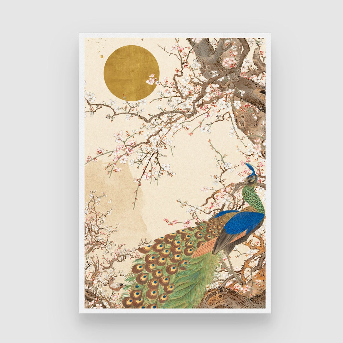 Tropical Canopy with Peacock — Jungle Botanical Canvas 2 : 3 Vertical Premium Wall Art Canvas by MeriDeewar