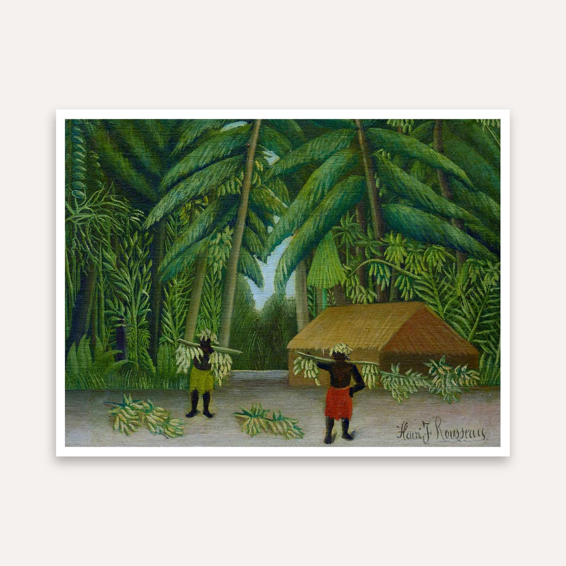 Tropical Forest Painting for Living Room | Henri Rousseau Banana Harvest Wall Art Print 4 : 3 Horizontal Premium Wall Art Canvas by MeriDeewar