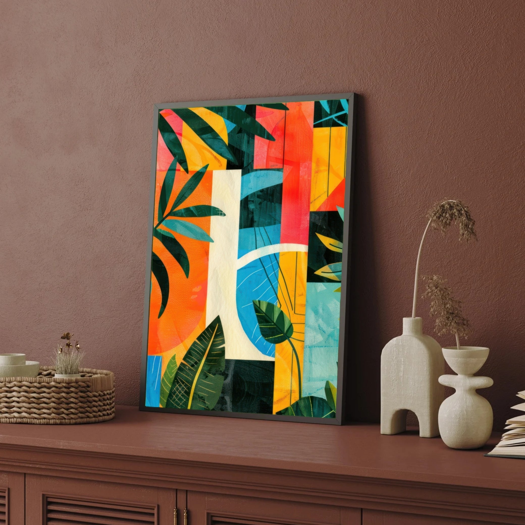 Tropical Geometry – Modern Abstract Botanical Canvas Wall Art 2 : 3 Vertical Premium Wall Art Canvas by MeriDeewar