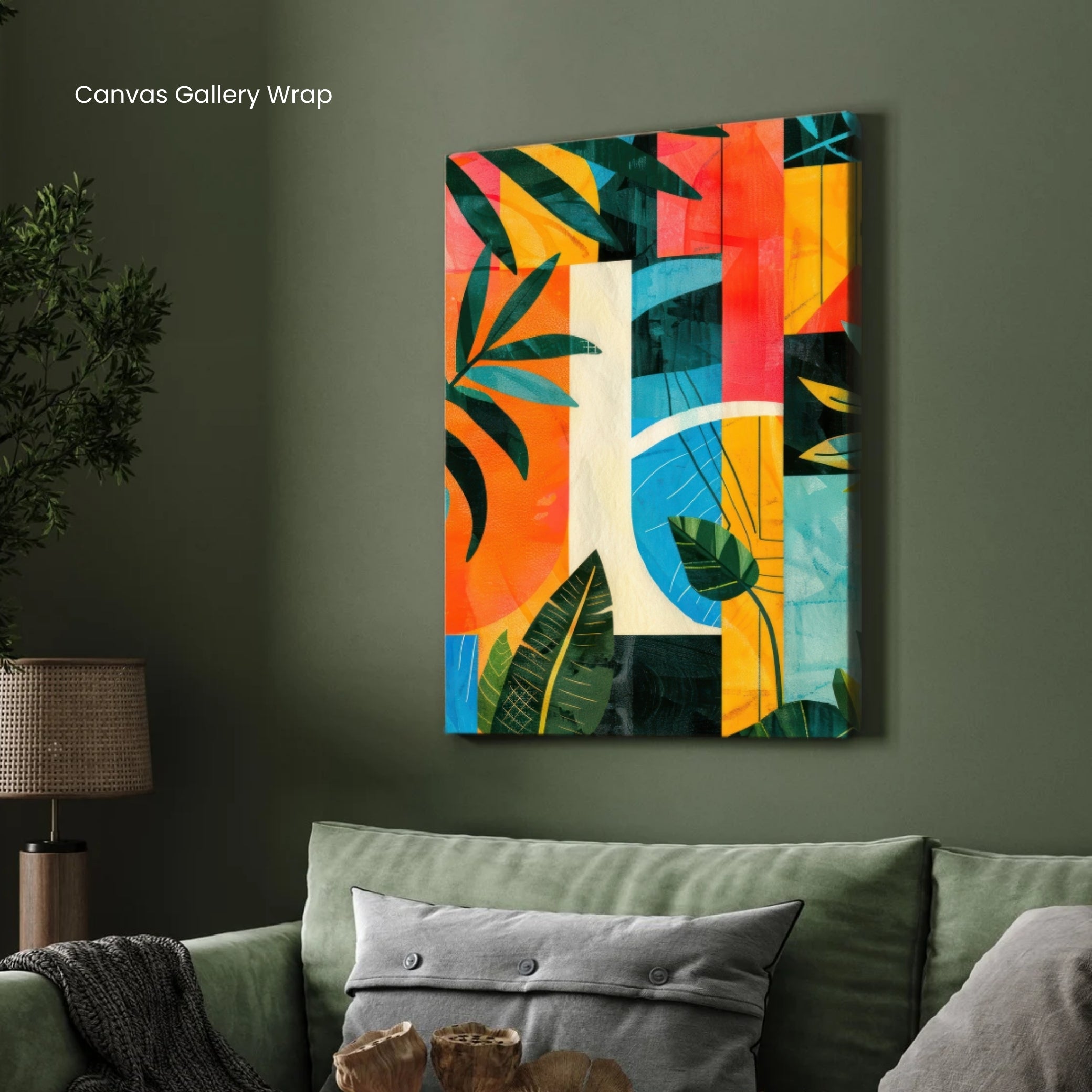 Tropical Geometry – Modern Abstract Botanical Canvas Wall Art 2 : 3 Vertical Premium Wall Art Canvas by MeriDeewar