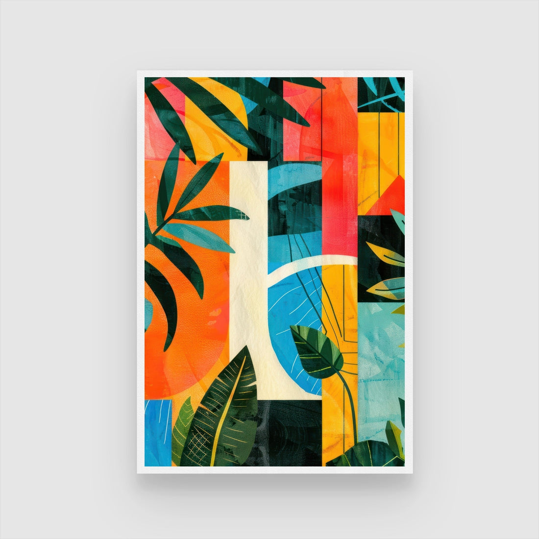 Tropical Geometry – Modern Abstract Botanical Canvas Wall Art 2 : 3 Vertical Premium Wall Art Canvas by MeriDeewar