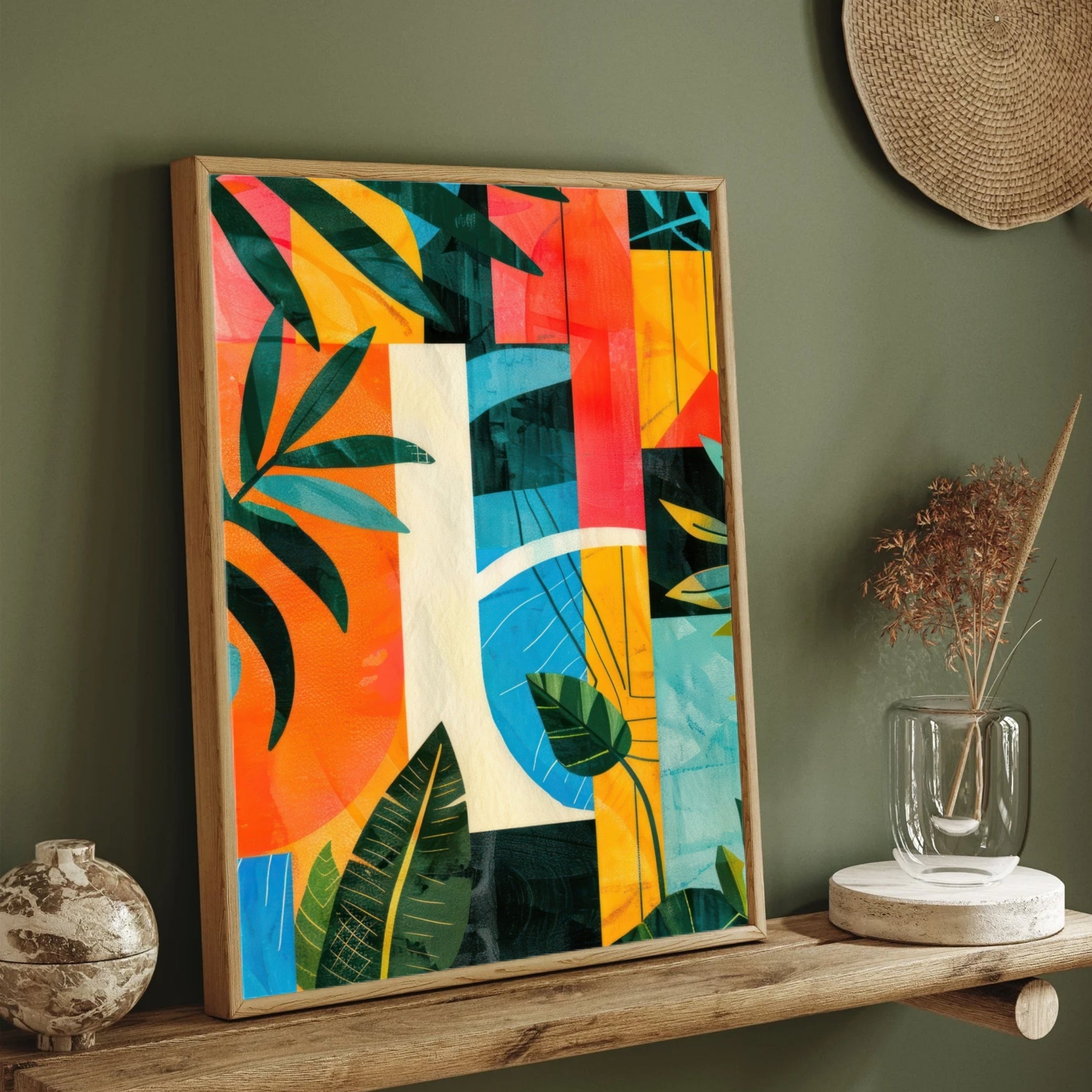 Tropical Geometry – Modern Abstract Botanical Canvas Wall Art 2 : 3 Vertical Premium Wall Art Canvas by MeriDeewar