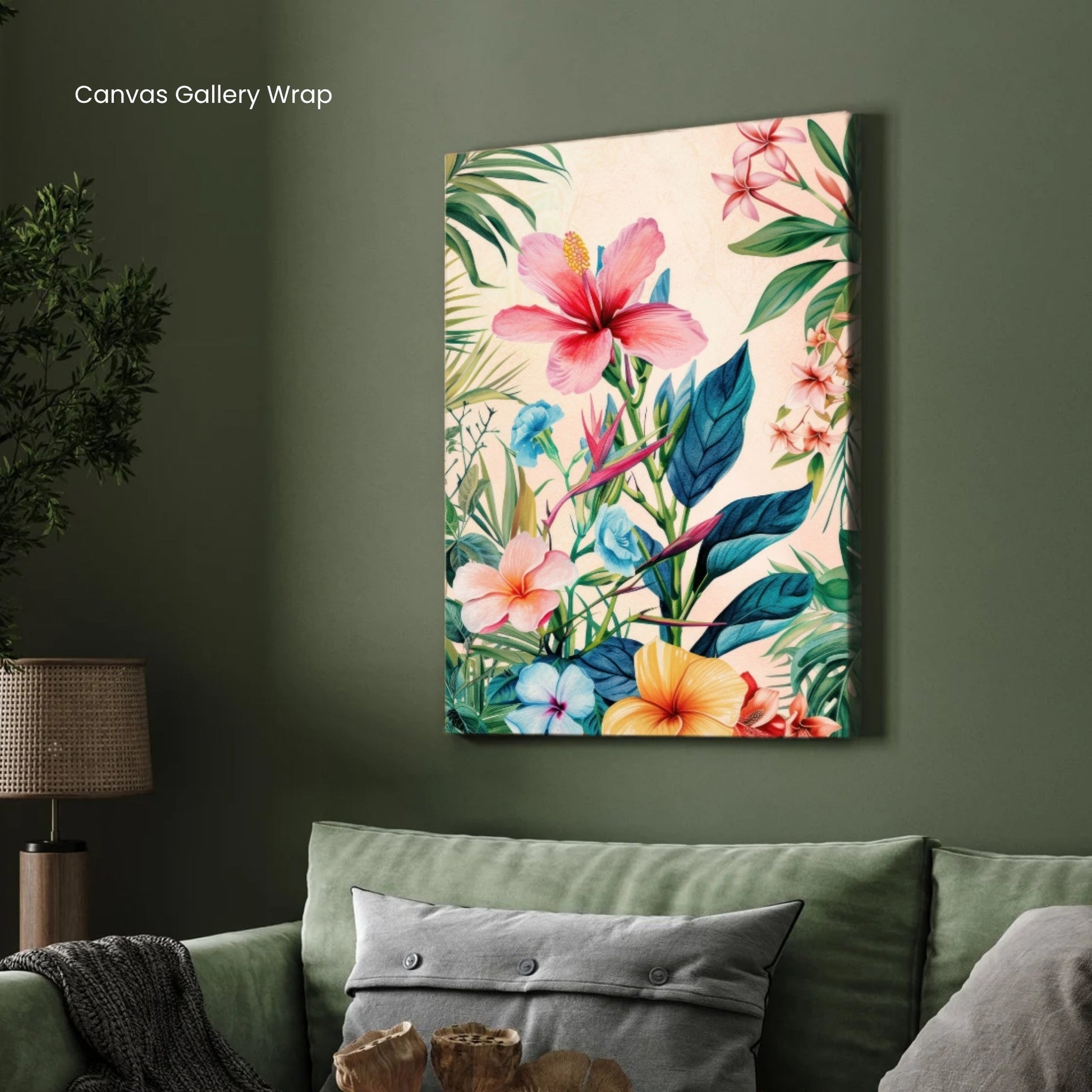 Tropical Harmony – Vibrant Hibiscus & Exotic Blooms Botanical Wall Art 2 : 3 Vertical Premium Wall Art Canvas by MeriDeewar