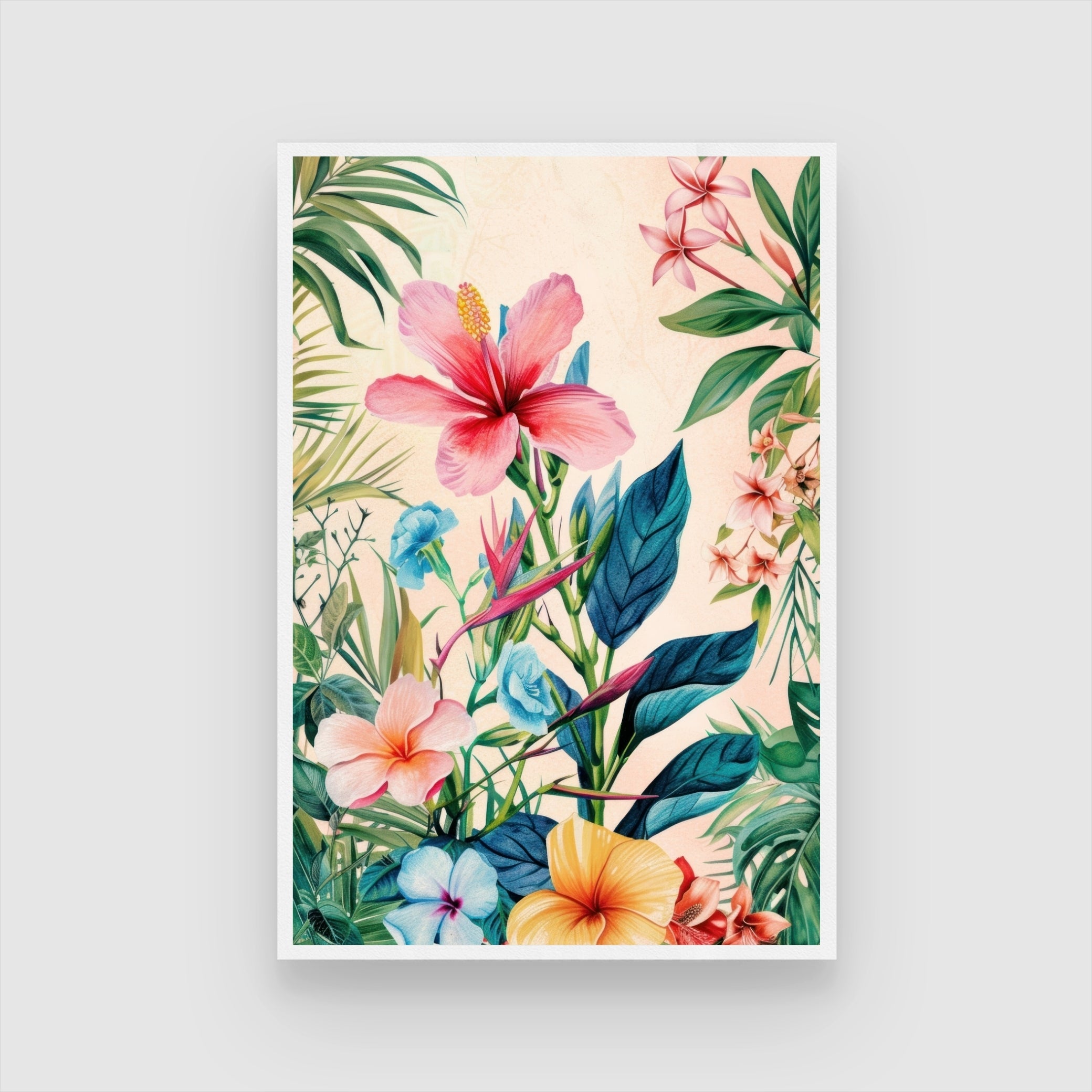 Tropical Harmony – Vibrant Hibiscus & Exotic Blooms Botanical Wall Art 2 : 3 Vertical Premium Wall Art Canvas by MeriDeewar