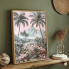 Tropical Paradise – Palm Trees & Mountain Landscape Wall Art 2 : 3 Vertical Premium Wall Art Canvas by MeriDeewar