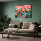 Tropical Parrot Pair – Exotic Jungle Wall Art Canvas 2 : 3 Horizontal Premium Wall Art Canvas by MeriDeewar