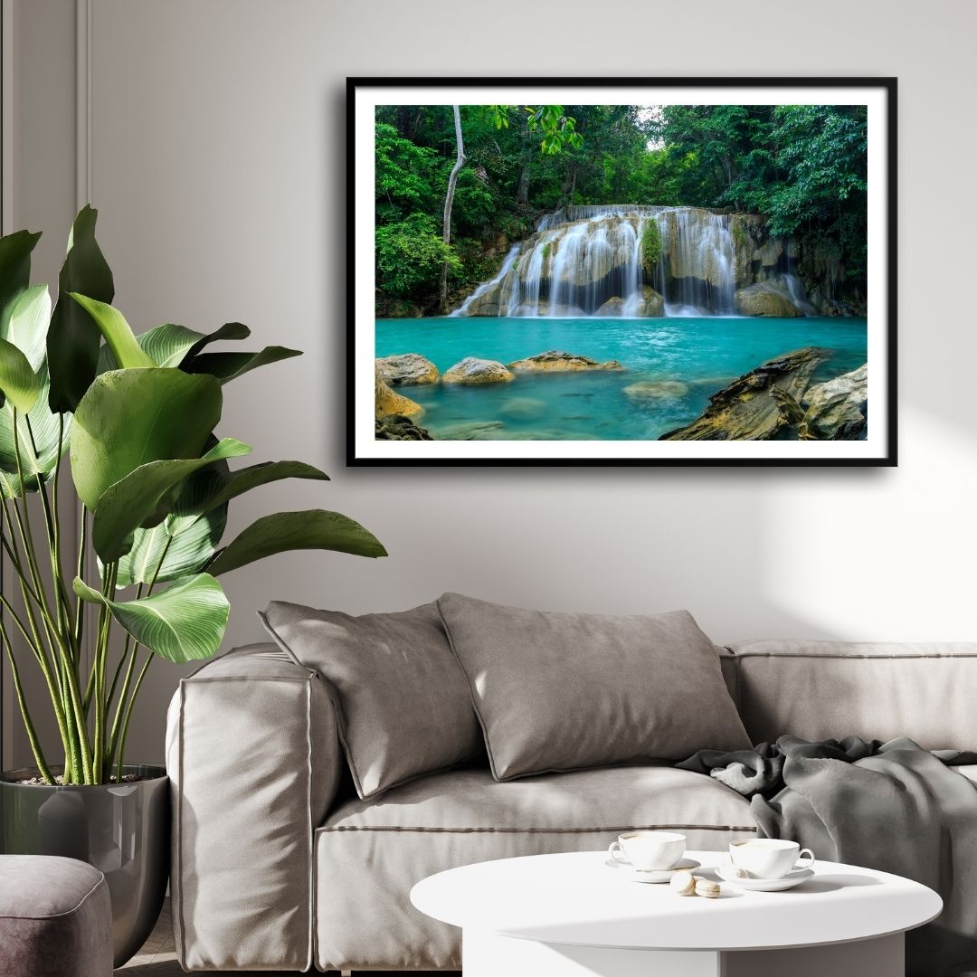Tropical Serenity – Jungle Waterfall Canvas Wall Art 2 : 3 Horizontal Premium Wall Art Canvas by MeriDeewar