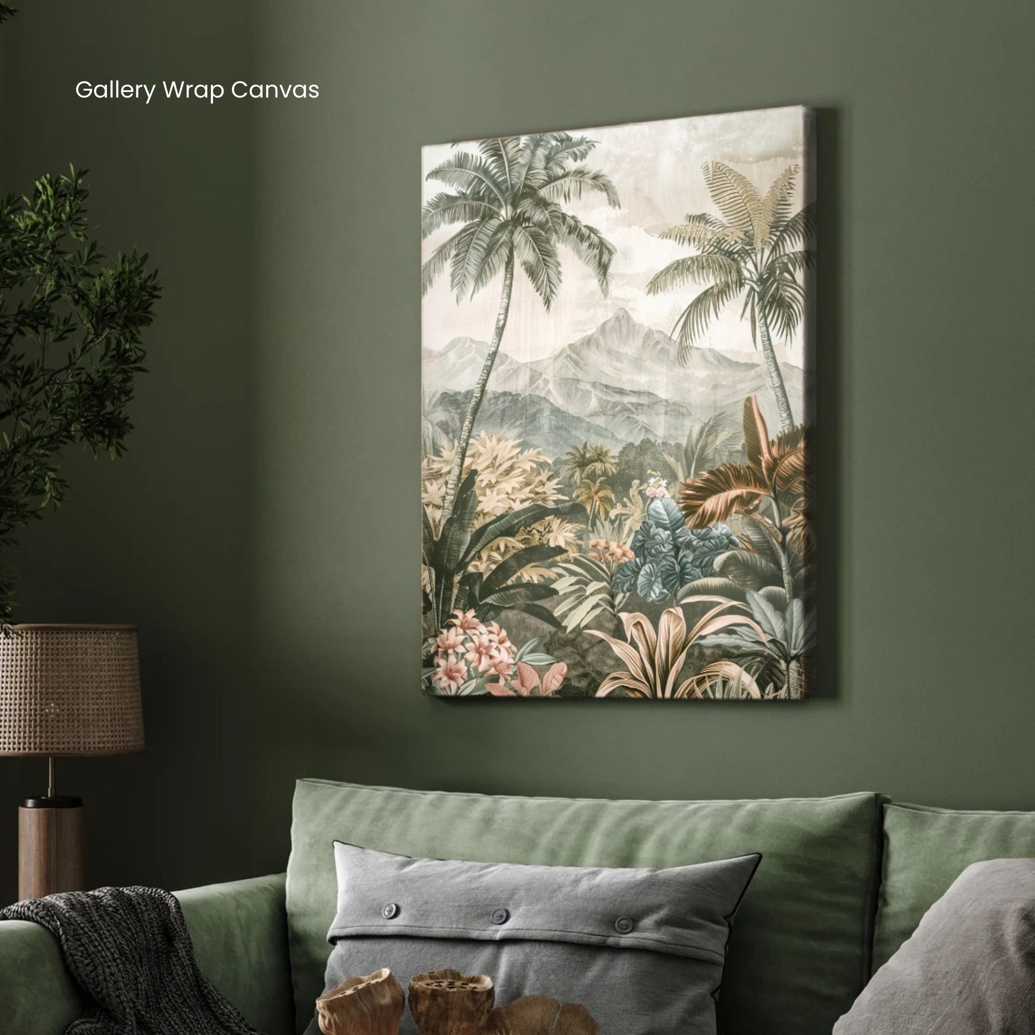 Tropical Serenity – Misty Mountain Jungle Wall Art 2 : 3 Vertical Premium Wall Art Canvas by MeriDeewar
