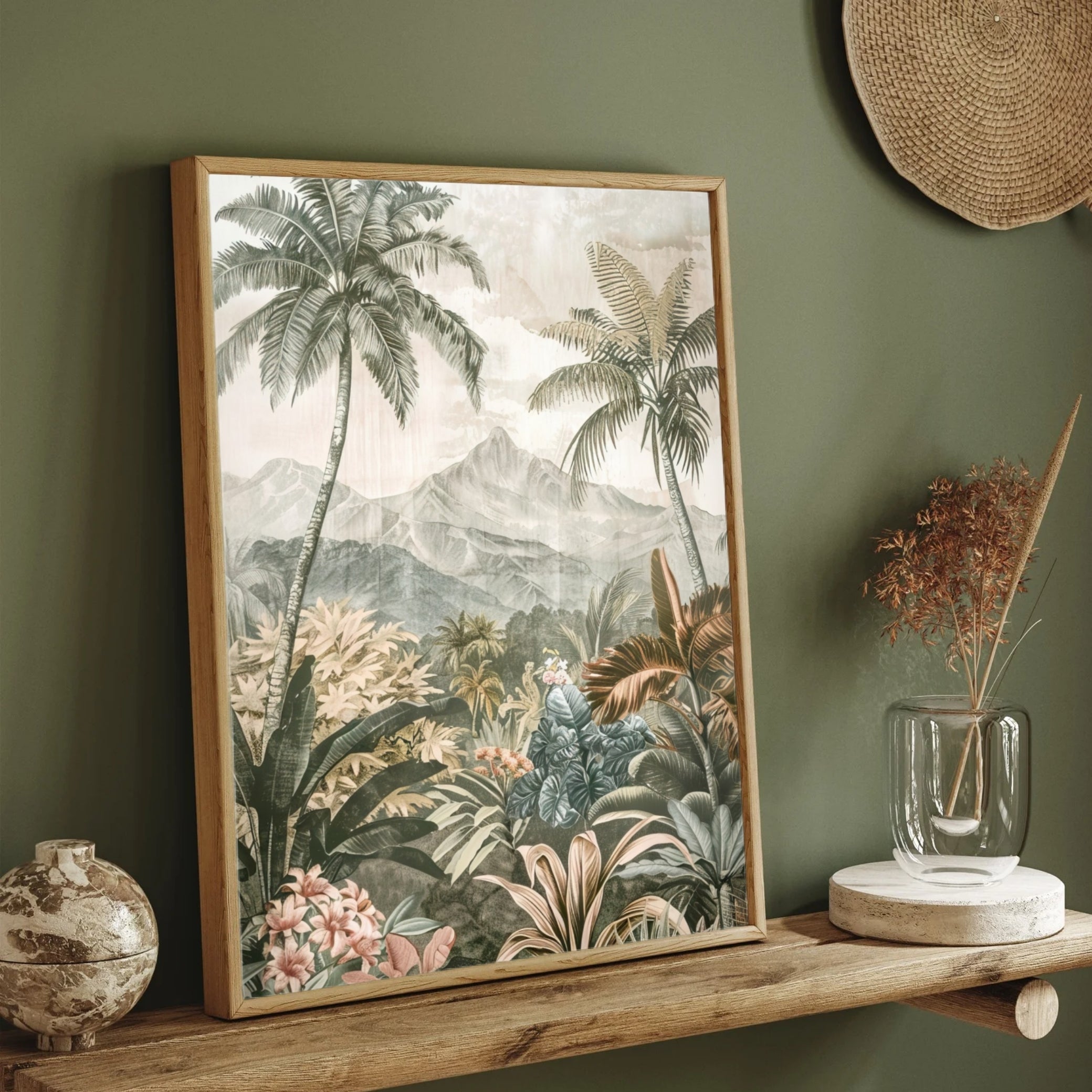 Tropical Serenity – Misty Mountain Jungle Wall Art 2 : 3 Vertical Premium Wall Art Canvas by MeriDeewar