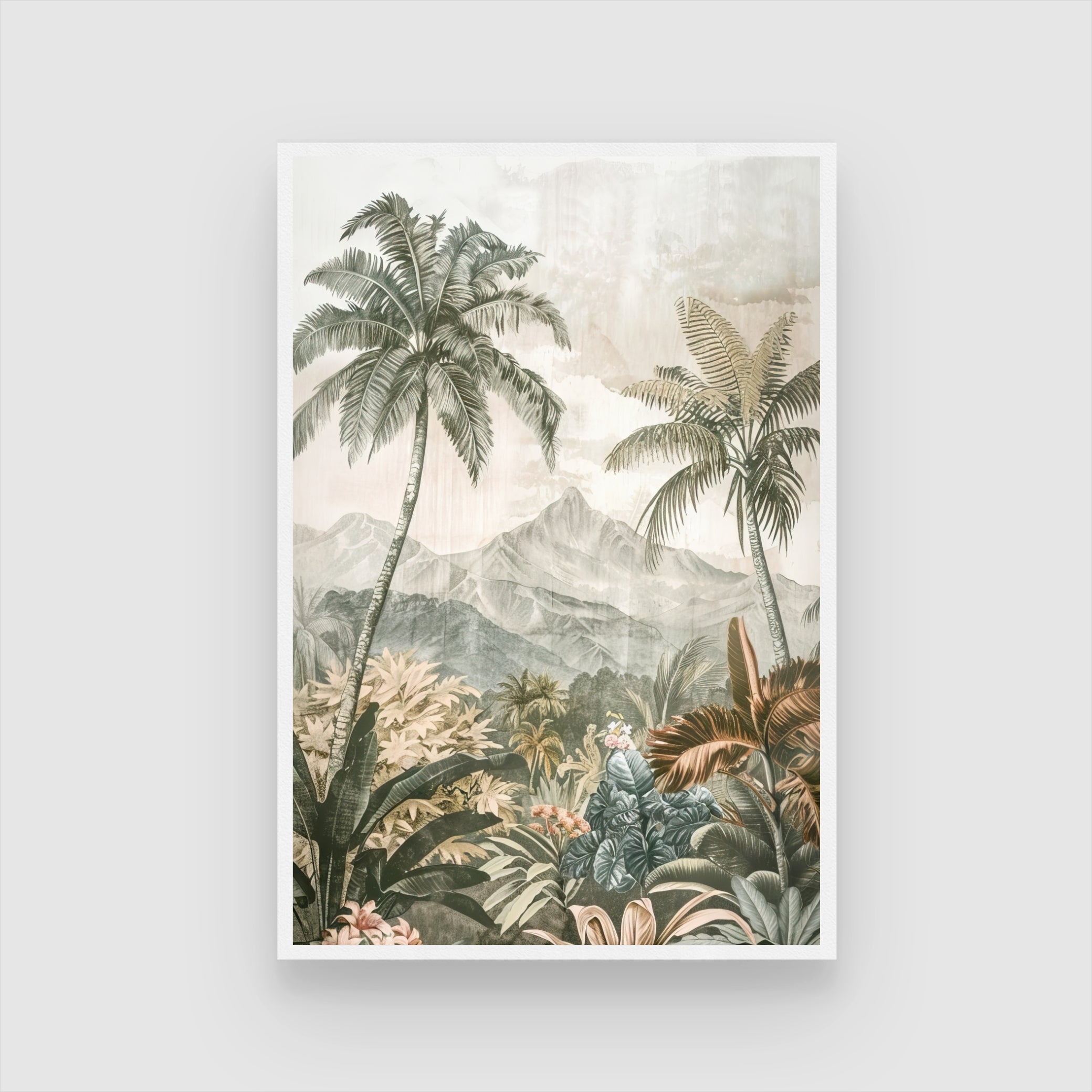 Tropical Serenity – Misty Mountain Jungle Wall Art 2 : 3 Vertical Premium Wall Art Canvas by MeriDeewar