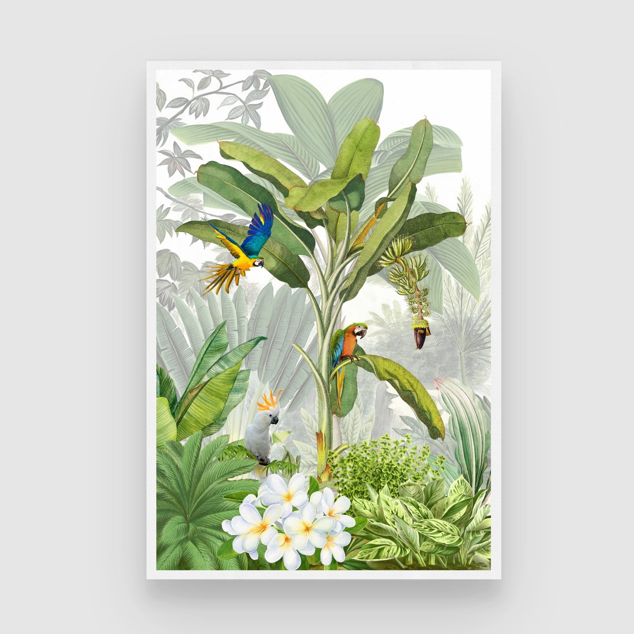 Tropical Symphony – Botanical Birds & Jungle Wall Art Print 2 : 3 Vertical Premium Wall Art Canvas by MeriDeewar
