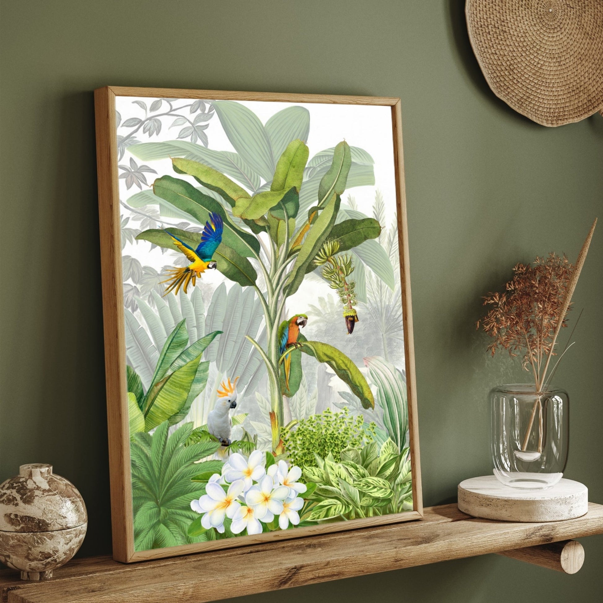 Tropical Symphony – Botanical Birds & Jungle Wall Art Print 2 : 3 Vertical Premium Wall Art Canvas by MeriDeewar