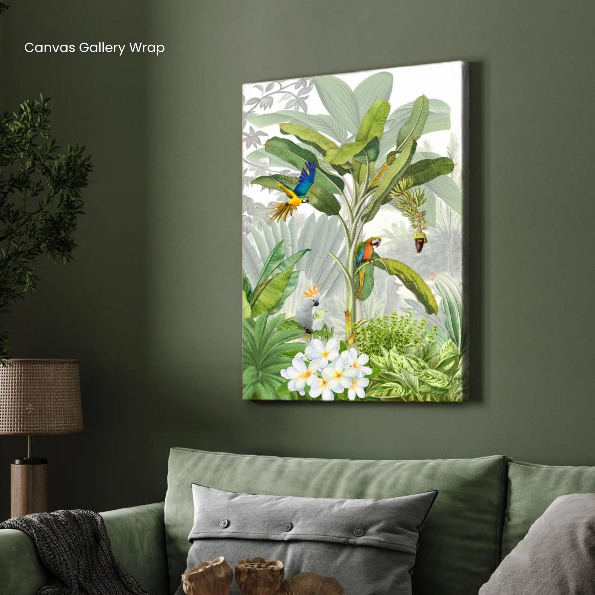 Tropical Symphony – Botanical Birds & Jungle Wall Art Print 2 : 3 Vertical Premium Wall Art Canvas by MeriDeewar