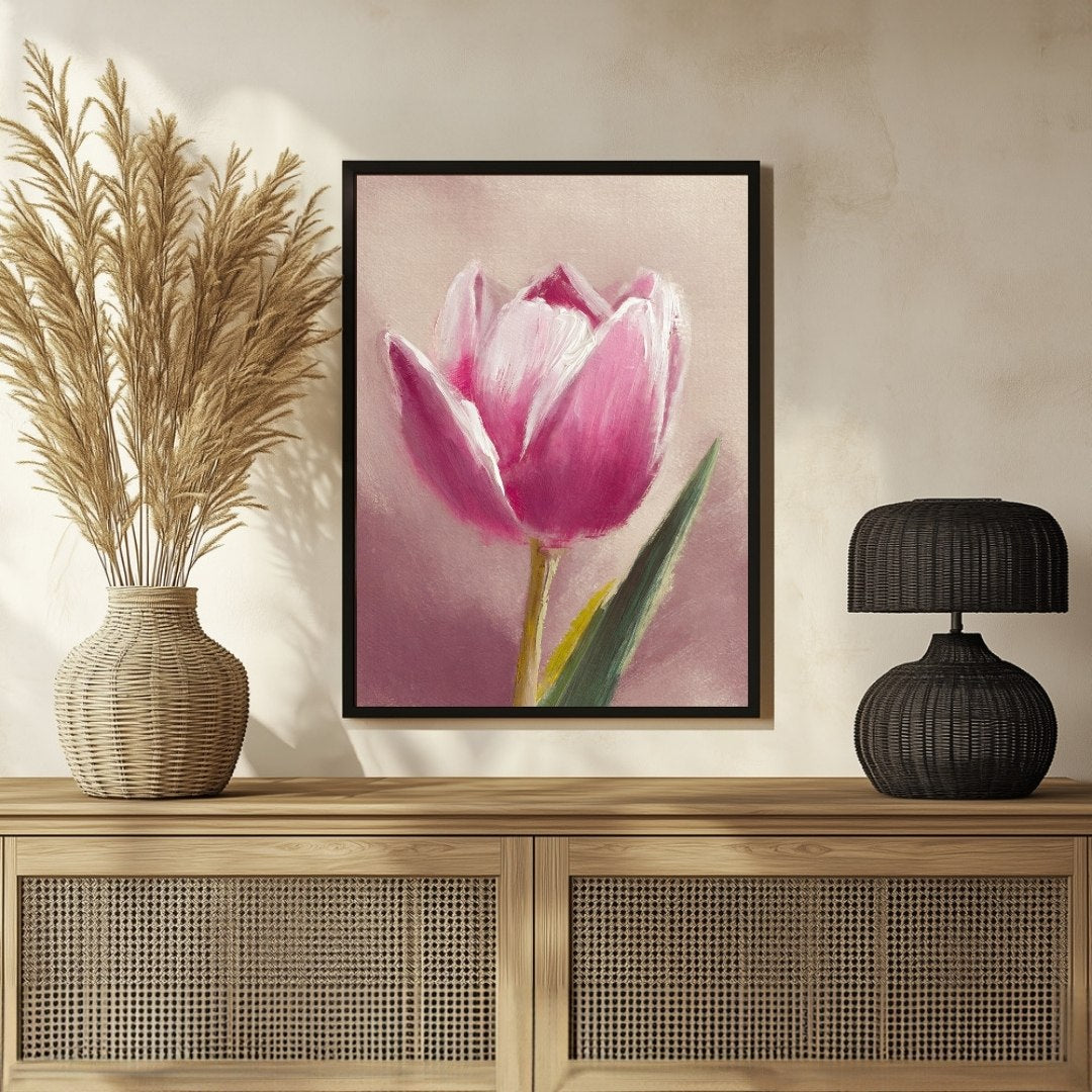 Tulip Flower Abstract Painting - Modern Wall Art for Home 3 : 4 Vertical New Premium Wall Art Canvas by MeriDeewar