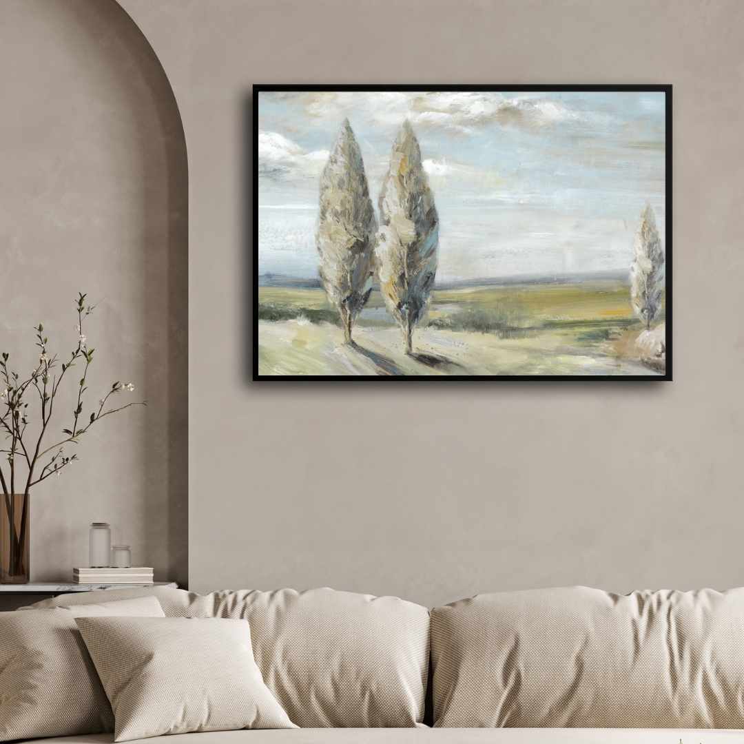 "Tuscan Cypress Landscape" Classical Oil Painting Giclée Print | Fine Art Wall Art 3 : 2 Horizontal Premium Wall Art Canvas by MeriDeewar