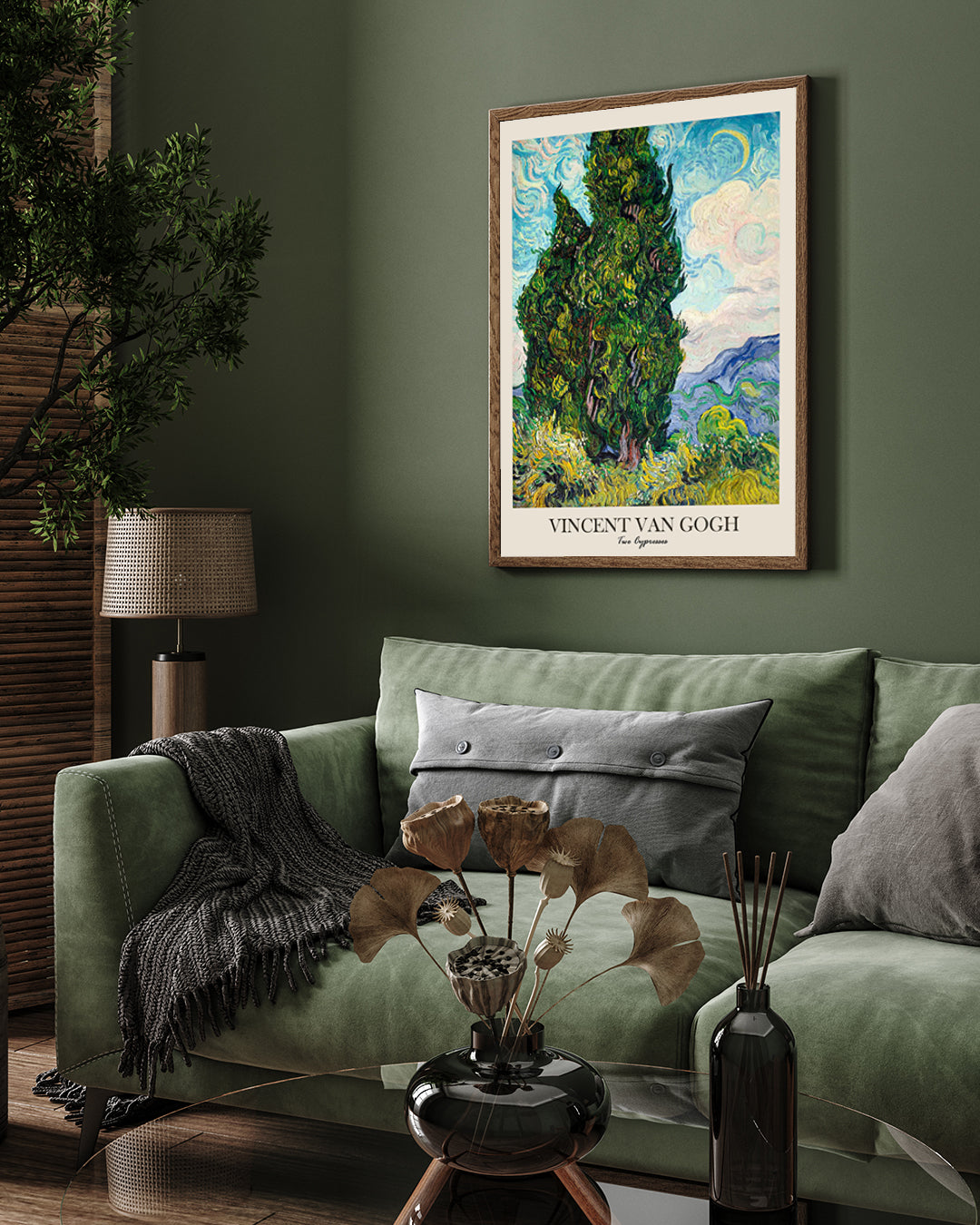 Two Cypresses Painting by Vincent van Gogh 3 : 4 Vertical New Premium Wall Art Canvas by MeriDeewar