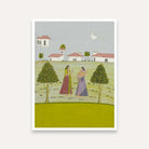 Two Ladies Talking by Moonlight – Pahari Style Indian Miniature Giclée Art Print 5 : 6 Vertical Premium Wall Art Canvas by MeriDeewar