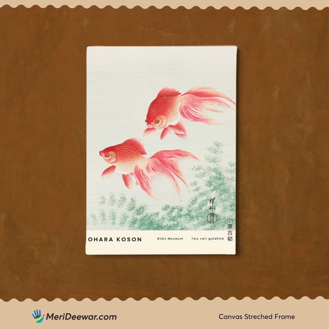 Two Veil Goldfish Painting by Ohara Koson 3 : 4 Vertical New Premium Wall Art Canvas by MeriDeewar