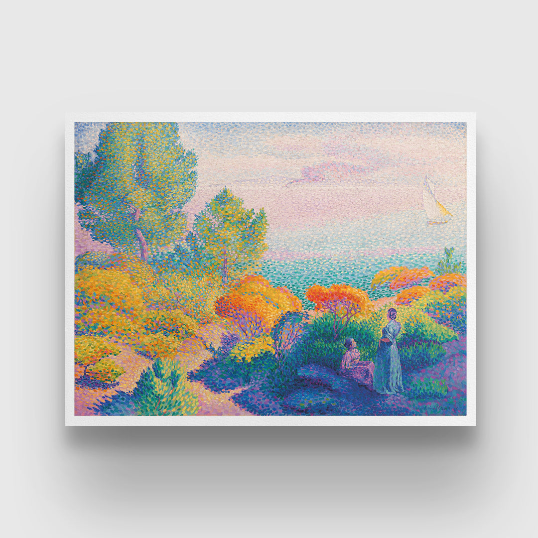 Two Women by the Shore, Mediterranean Painting By Henri-Edmond Cross 3 : 4 Horizontal New Premium Wall Art Canvas by MeriDeewar