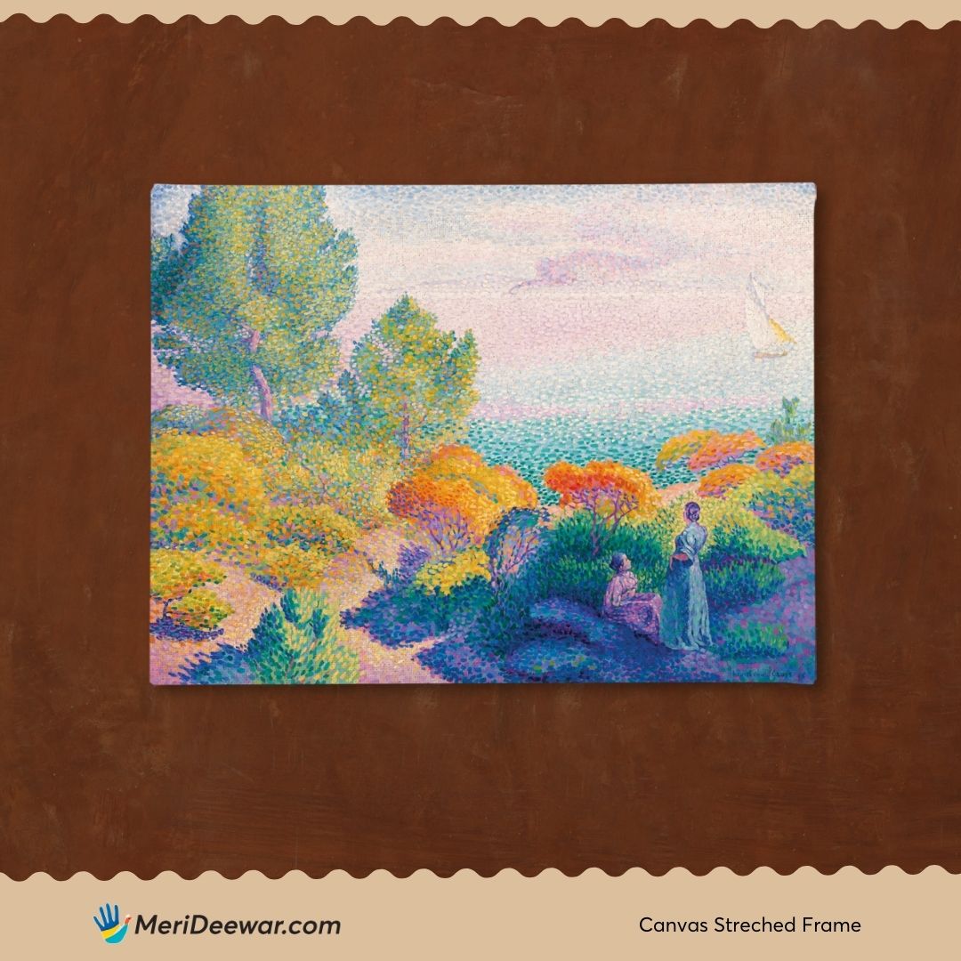 Two Women by the Shore, Mediterranean Painting By Henri-Edmond Cross 3 : 4 Horizontal New Premium Wall Art Canvas by MeriDeewar