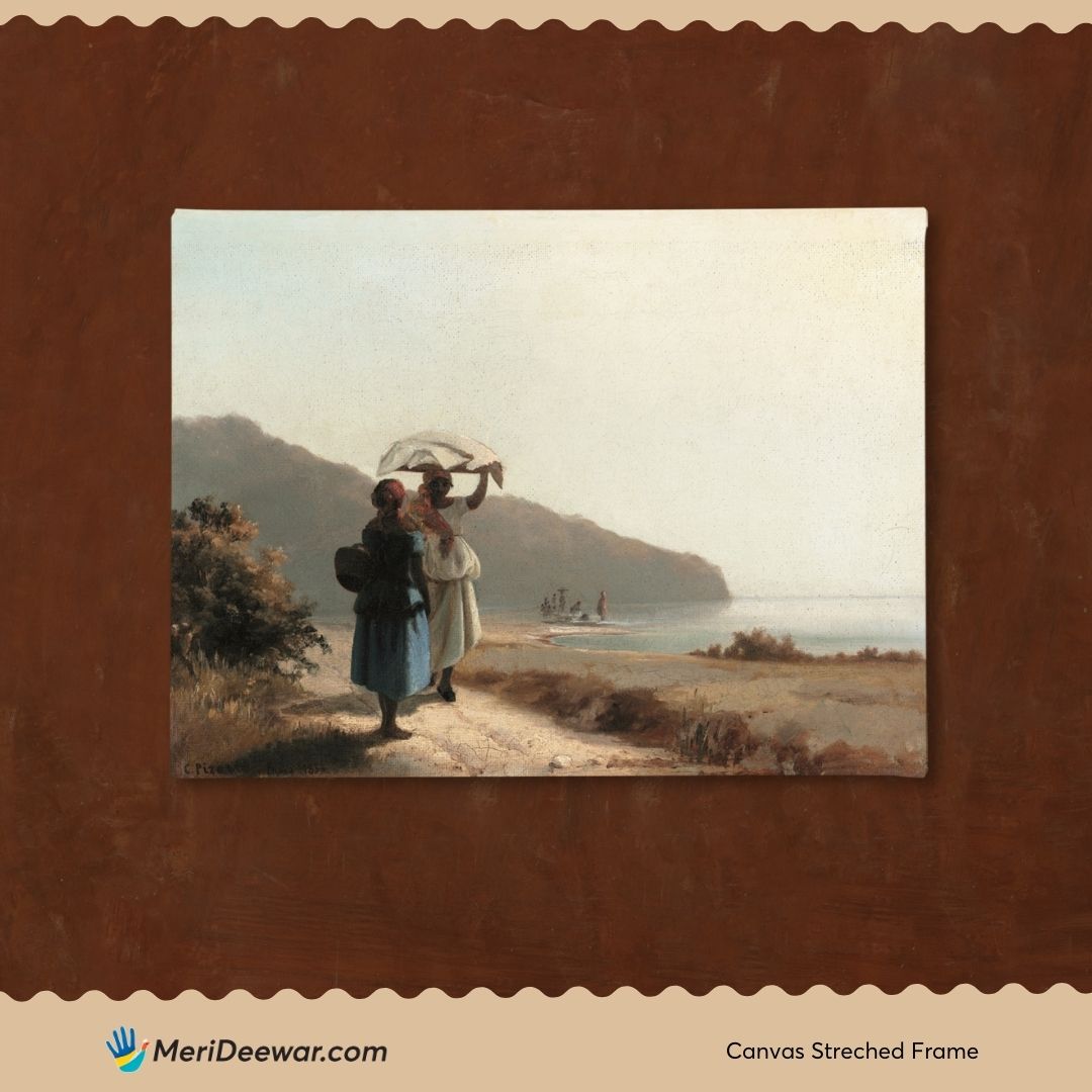 Two Women Chatting by the Sea Painting By Camille Pissarro 3 : 4 Horizontal New Premium Wall Art Canvas by MeriDeewar