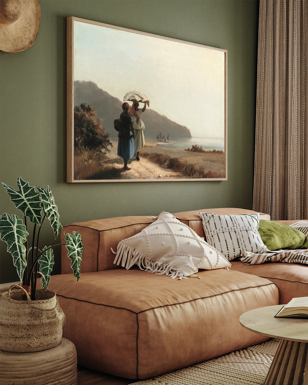 Two Women Chatting by the Sea Painting By Camille Pissarro 3 : 4 Horizontal New Premium Wall Art Canvas by MeriDeewar