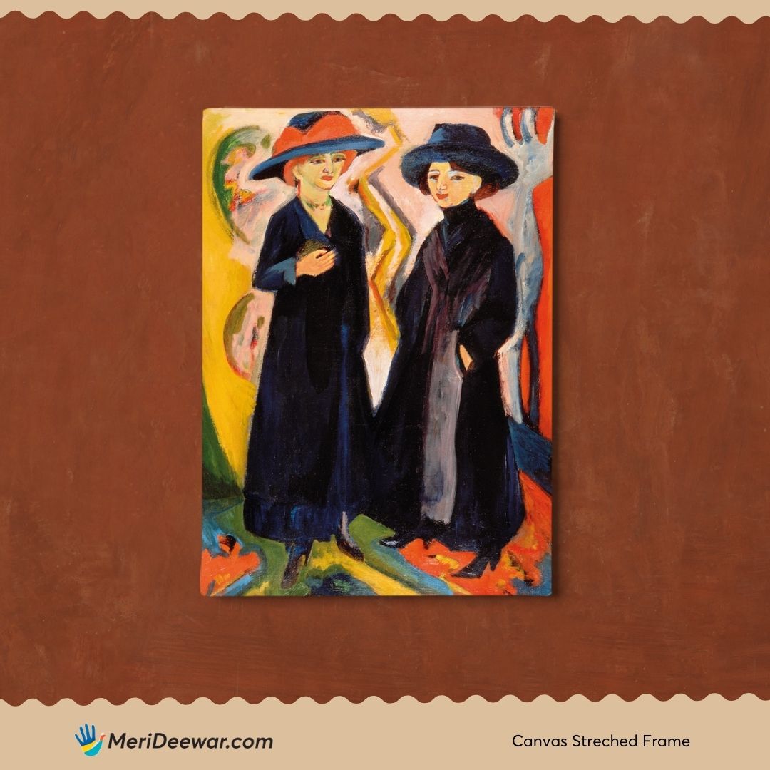 Two Women Painting by Ernst Ludwig Kirchner 3 : 4 Vertical New Premium Wall Art Canvas by MeriDeewar